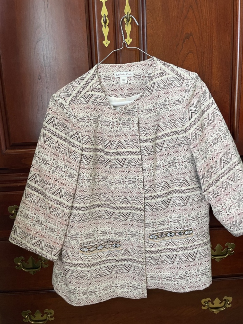 Coldwater Creek Pink and Cream Patterned Collarless Blazer